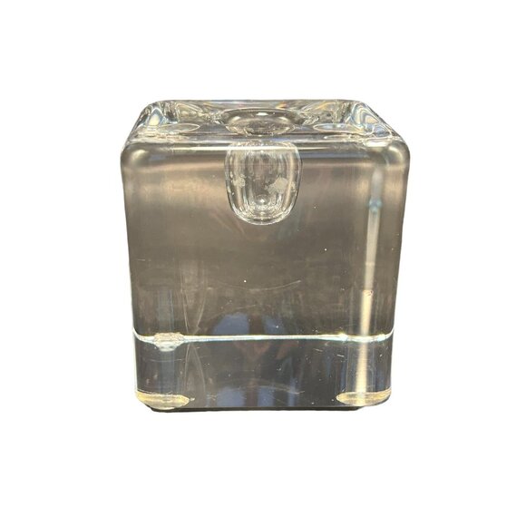 Kosta Boda *WARFF* Signed Swedish Art Glass Ice Block HEAVY Candle Holder 3"x3" - Picture 3 of 13